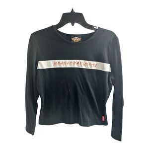 Vintage Harley Davidson Womens Shirt Sz L Black Long Sleeve‎ With Red Lettering